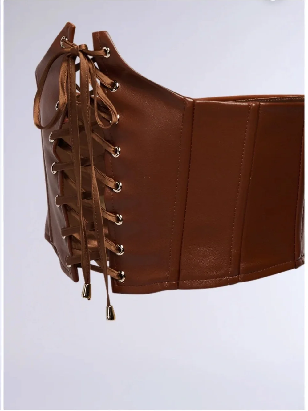 Brown Lace-Up Faux Leather Corset Belt